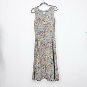 Lost River Blue Tan Floral Abstract Tie Dye Sleeveless Button Up A Line Dress